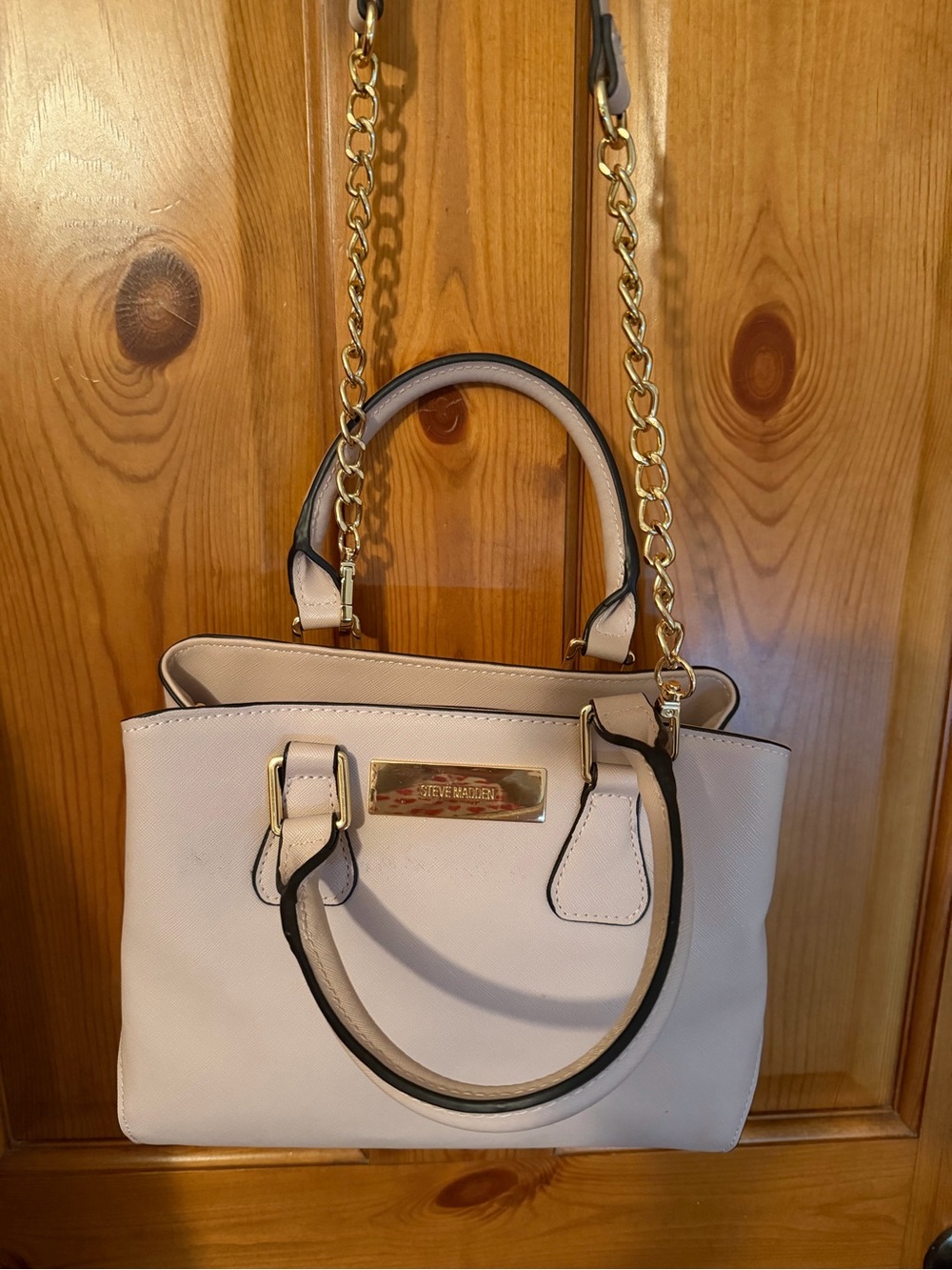 Steve Madden Cream Satchel with Gold Chain Strap